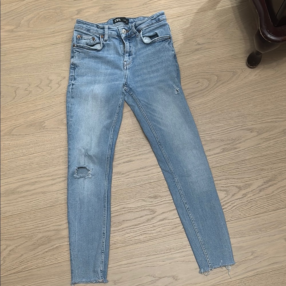 Zara Light Blue Distressed Skinny Jeans